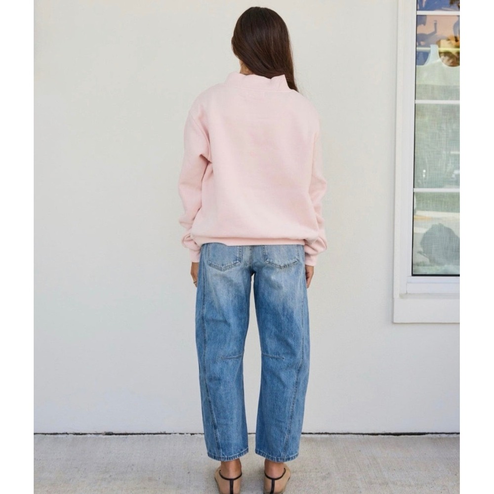 NEW Parke Varsity Mockneck Rose White Fleece Sweatshirt L/XL Oversized Pullover - Picture 4 of 15